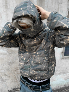 「Ueshima」街头迷彩轻量化cleanfit短款baggy白鸭绒排骨羽绒服男