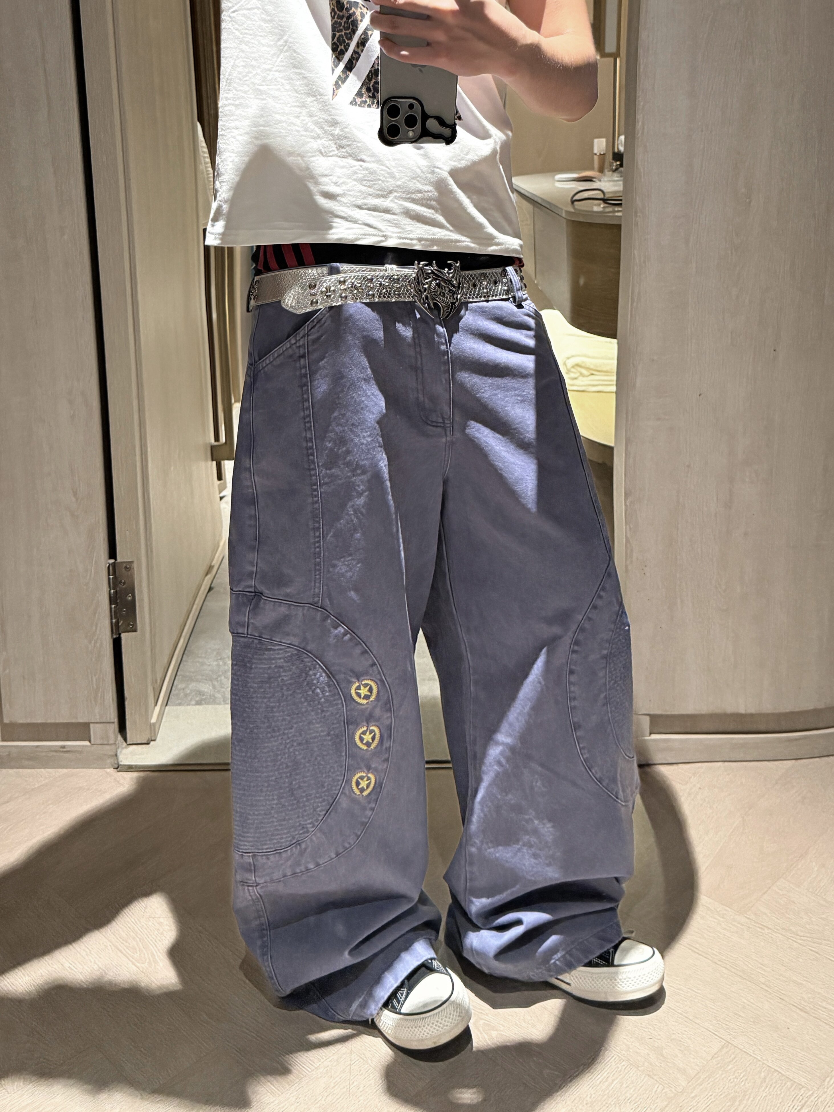'刺绣特搜队弯刀宽松工装裤男女