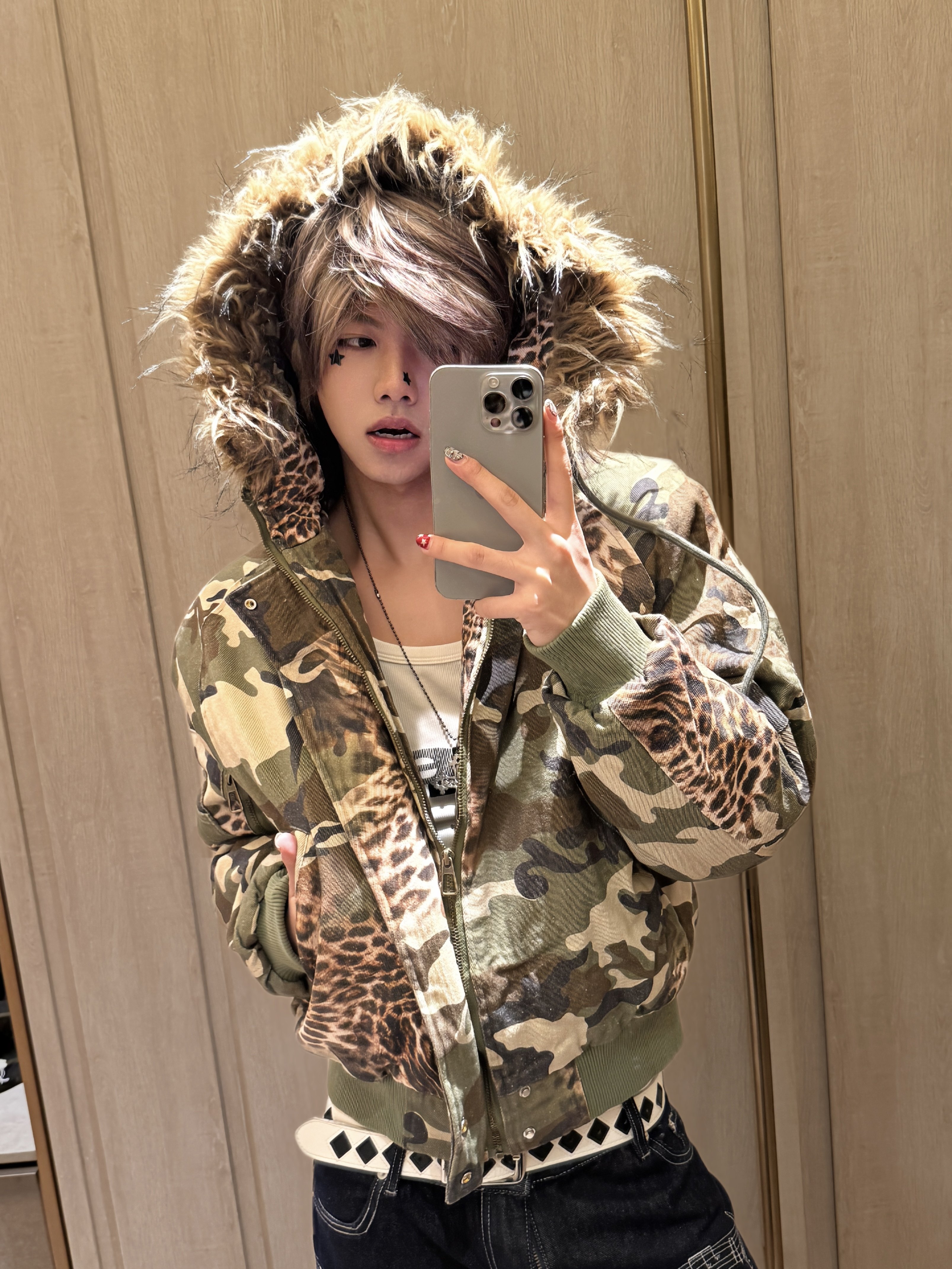 豹纹复古宽松迷彩座山雕棉服外套