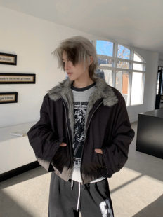 「Ueshima」''一件过冬''仿狼毛立领狼王短款座山雕保暖宽松棉服