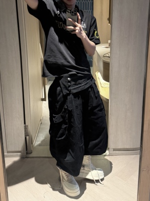 失序风双排扣褶皱阔腿七分裤男女