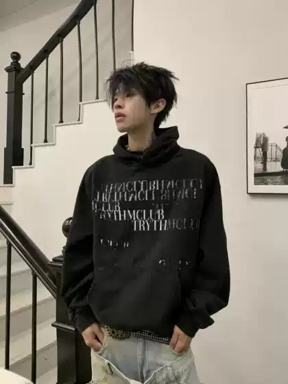 Uekk 24 Autumn/Winter “Gradient Mottled Hooded Sweatshirt” Loose Washed Distressed Sweatshirt for Men Short Top