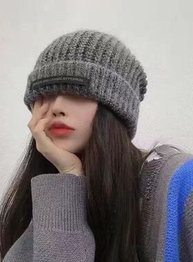 帽子大头围显脸小秋冬款韩版ins百搭时尚毛线帽宽松保暖针织帽