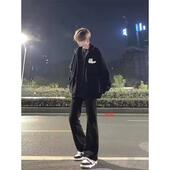 做旧直筒微喇叭长裤 秋季 复古黄泥牛仔裤 款 欧美vibe裤 子街美式