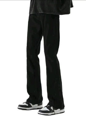 美式弯刀塑型废土风黄泥染微喇叭垂感水洗阔腿修身直筒牛仔长裤