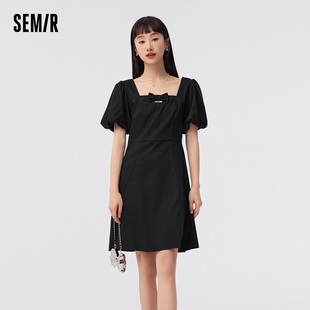 蝴蝶结肌理短裙韩版 新款 甜美优雅2023夏季 森马连衣裙女俏皮泡泡袖