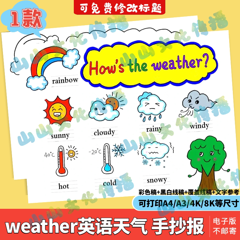 英语hows the weather天气手抄报模版电子版英文四年级下册小报