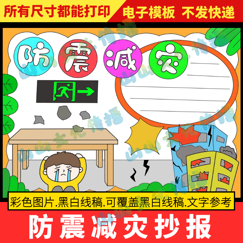 防震减灾手抄报模版自然灾害洪水地震避难电子版小报防灾减灾日