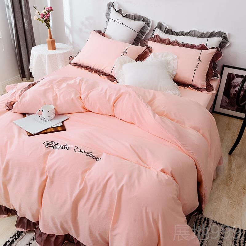 高档ins网红少女心套蕾丝棉水棉床上四件套公主风全洗棉床单被纯