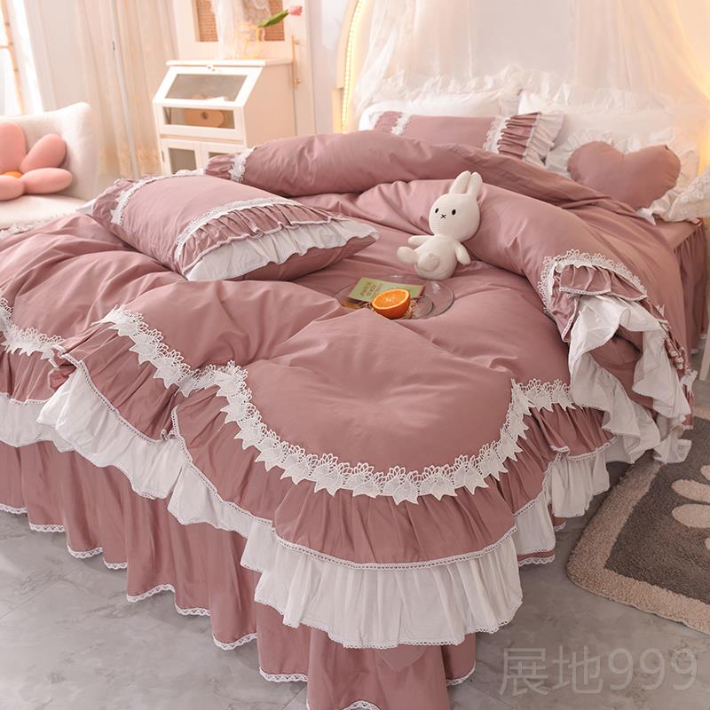 高档ns网红件粉色纯棉四套床100i全棉被套少女心公主风床上用品裙
