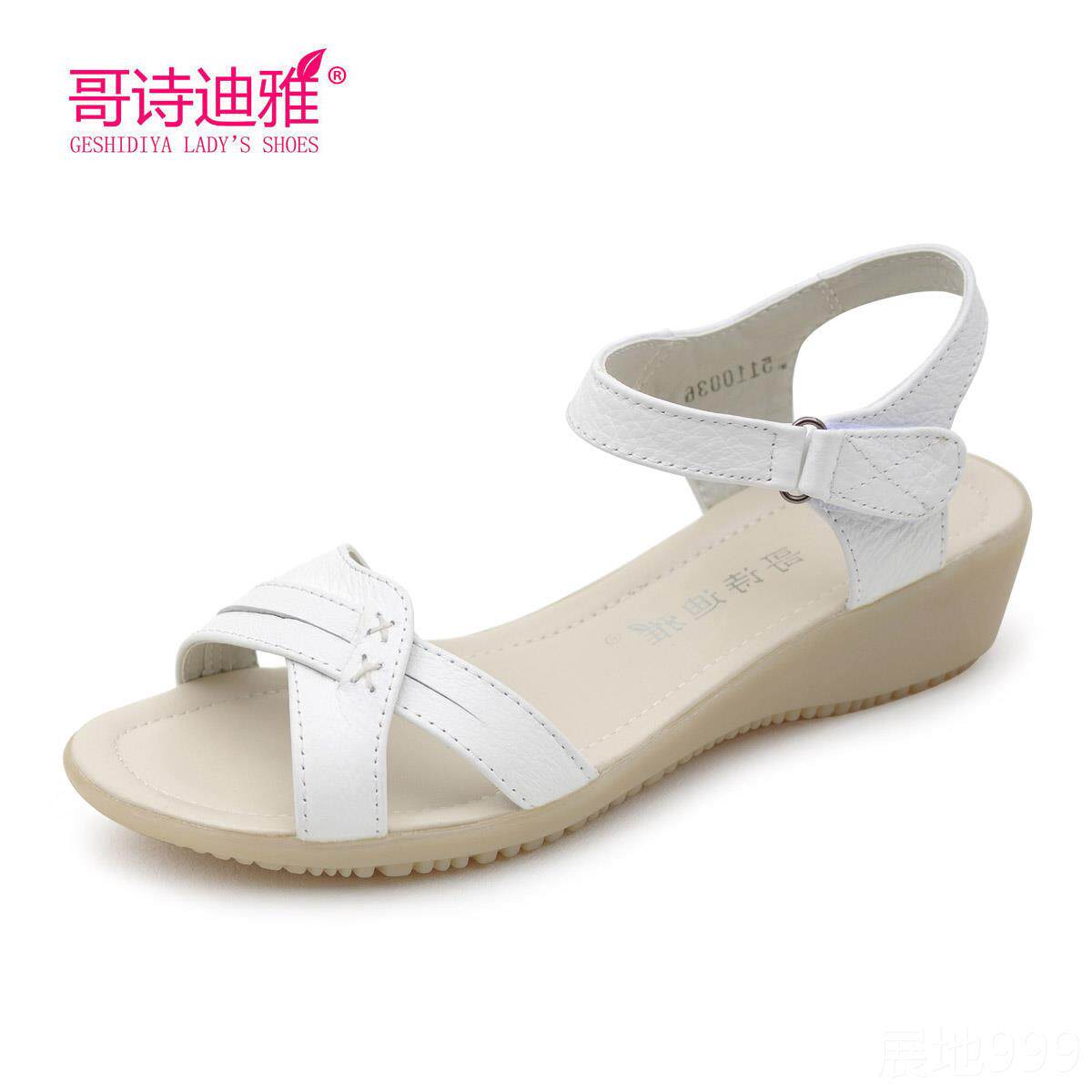 高档妈学皮生新夏季款真皮士牛牛筋软底护鞋凉鞋露趾低跟坡跟妈款