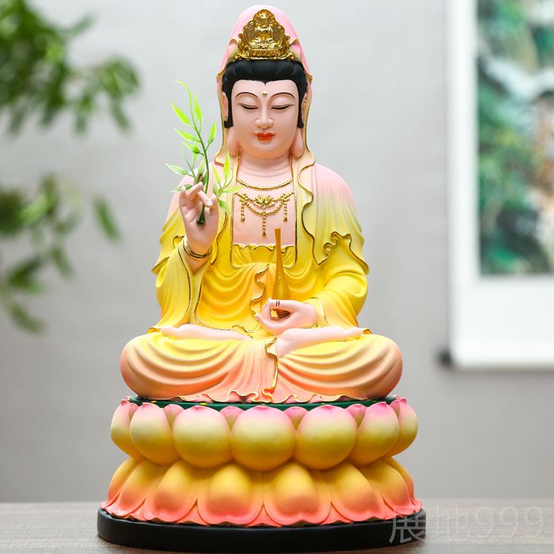 高档钢树脂玻璃彩佛像 粉世观音佛像 观音供奉 家用观音佛像摆件