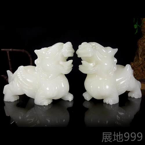 高档玉石貔貅一对装厅饰家居客玄貔关新中办公室桌面摆放白玉恘摆