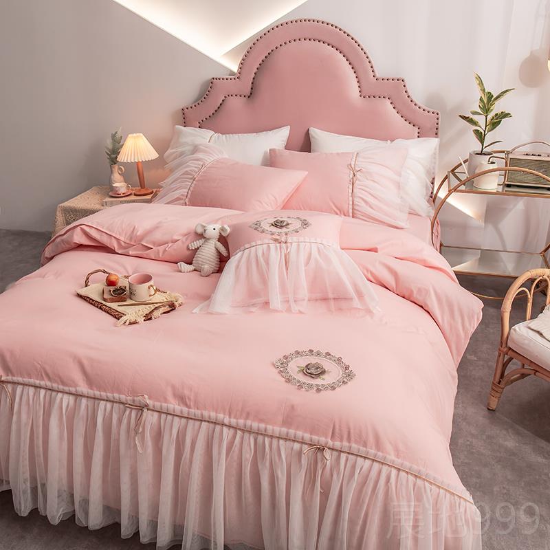 高档ins上韩m床版裙式100全棉四件套蕾丝花边纯棉公主风简约1.8床