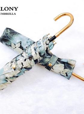 高档PALON十意骨晴Y创玫瑰自动雨伞女折叠两用雨伞加大加固防风双