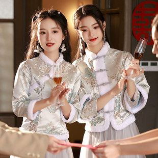 中式伴娘服女2025新款高级感礼服小个子长袖加绒加厚姐妹团伴娘裙