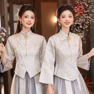 中式伴娘服女2025新款复古高级感姐妹团礼服旗袍显瘦伴娘裙小个子