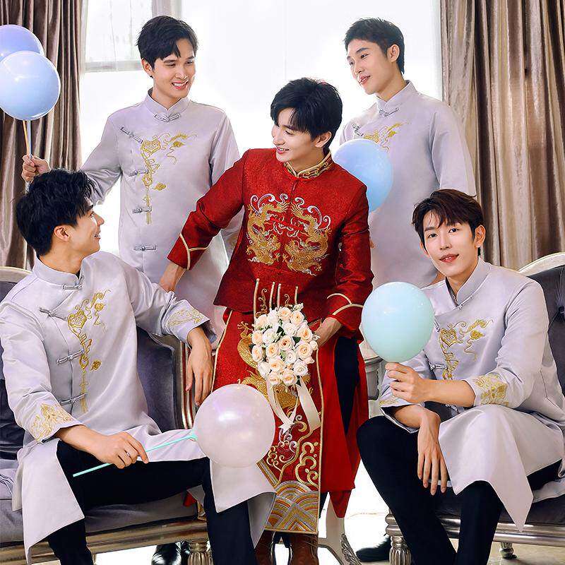 新中式伴郎服2026新款搞笑中国风兄弟团套装礼服男结婚相声服大褂