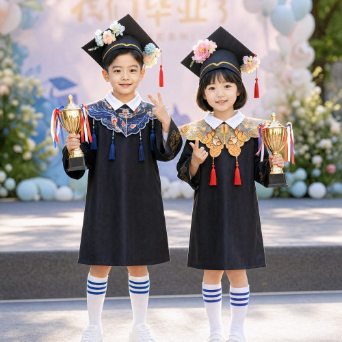 儿童博士服簪花学士服套装