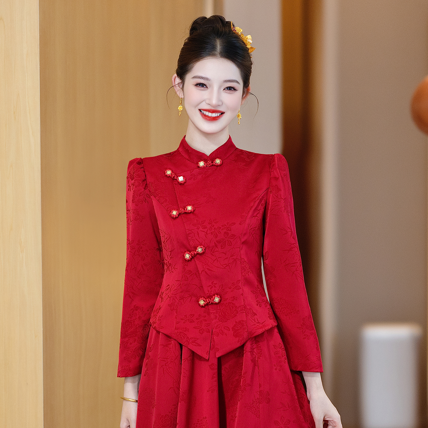 敬酒服新娘中式红色订婚礼服裙