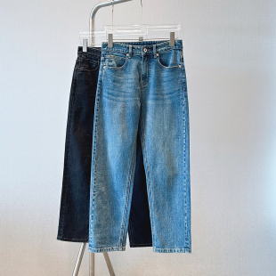 NZS007C 高腰显瘦微弹赤耳红边步九分直筒烟管牛仔裤 赤耳牛仔