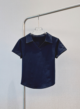 设计师款藏蓝色修身显瘦正肩polo领短袖7DGZ24405