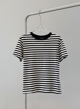 条纹 杨树林经典条纹圆领显瘦短袖T恤百搭CC0022