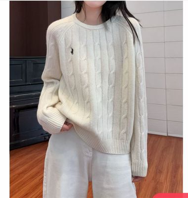 纯羊毛2025新款秋冬女款圆领针织衫毛衣宽松长袖打底衫套头麻花厚