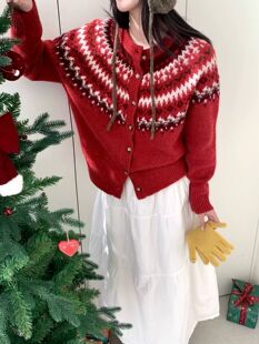 春节发货特卖100纯羊毛费尔岛女款开衫毛衣外套柔软毛衣针织衫