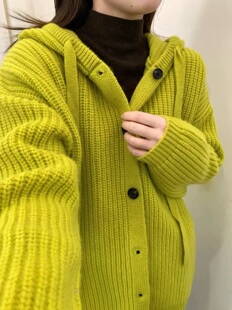 纯羊毛中长款连帽粗针加厚款女款毛衣开衫外套针织衫胖mm大码女装