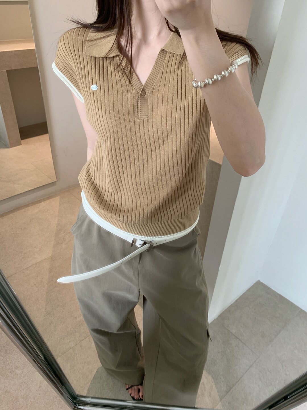 2026春夏季新款短袖polo衫女款天丝亚麻纯色针织t恤