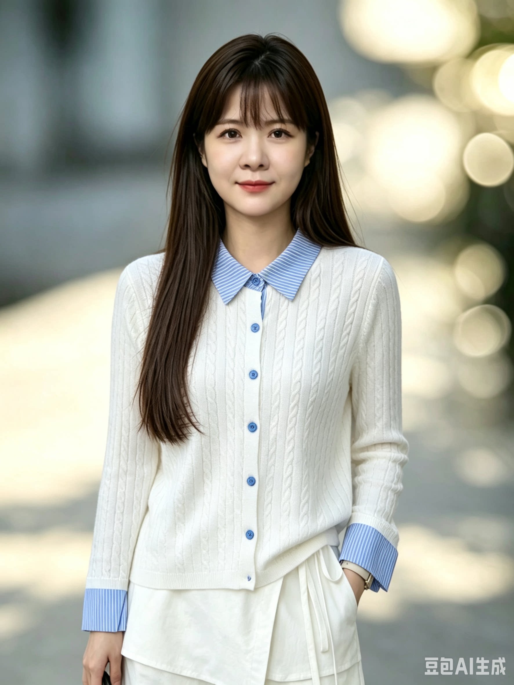 2026春季新款学院风假两件衬衫领针织开衫女 绞花肌理感显瘦上衣