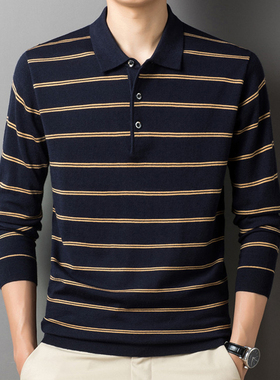 NYKBOOS 2025新款男士长袖T恤翻领条纹休闲百搭上衣男装Polo衫