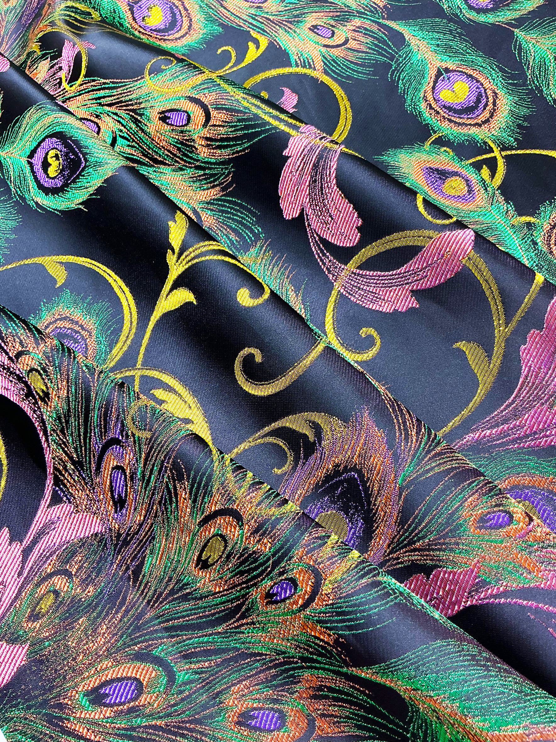 真丝提花面料孔雀羽毛织锦缎布料旗袍汉服古装连衣裙马甲