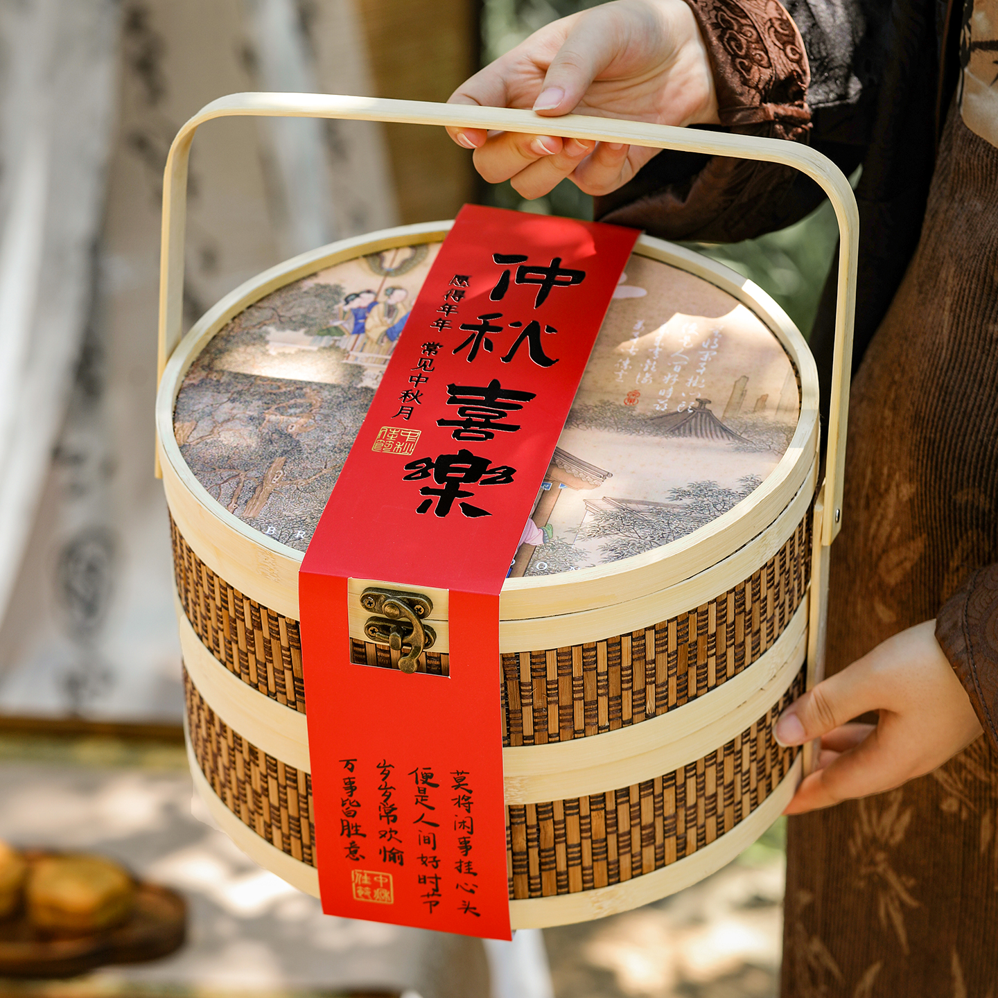 中秋月饼包装盒礼盒高档双层手提竹篮蛋黄酥盒子8粒空盒定制2025
