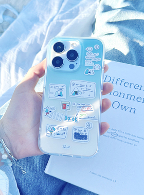 【买一送一】Casto原创蓝耳朵随笔小狗iPhone16promax手机壳可爱日记风双层imd磨砂适用于苹果1514pro手机壳