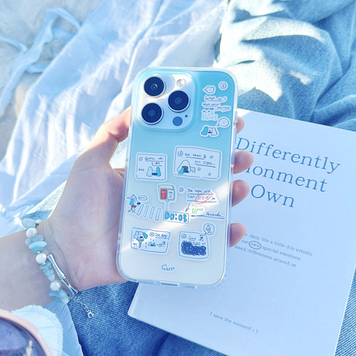 【清仓】Casto原创蓝耳朵随笔小狗iPhone16promax手机壳可爱日记风双层imd磨砂适用于苹果1514pro手机壳