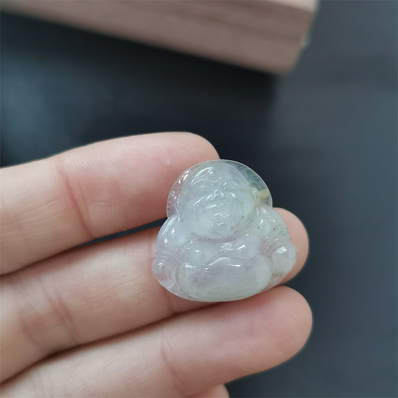 A货冰糯种双彩大马坎精品小料黄加绿笑佛公精美吊坠正品翡翠挂件