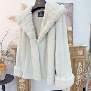 珞媄「暮雪」连帽水貂皮大衣冬季 型25188 宽松版