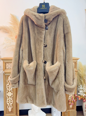 珞媄皮草水貂皮长款女外套整貂连帽欧货显瘦86166-66