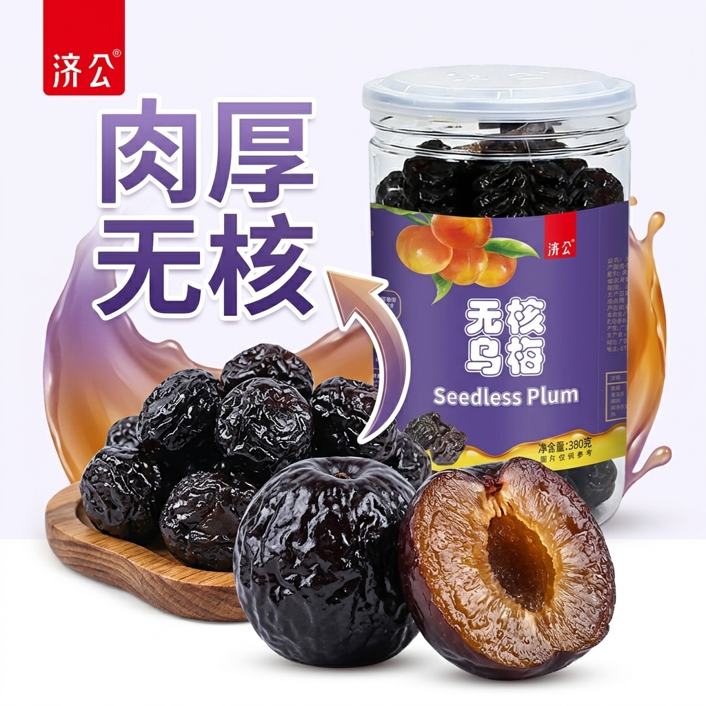 济公无核乌梅380g九制梅肉去核话梅乌梅酸梅蜜饯李子果干休闲零食