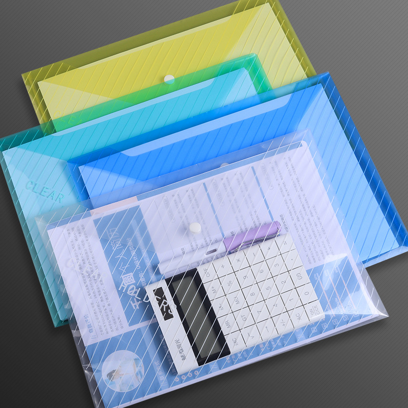 加厚大容量按扣试卷收纳袋学生用纽扣档案文件袋透明塑料a4