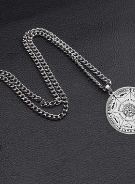 跨境符文印章所罗门卡巴拉护身符七大天使不锈钢激光打标吊坠项链