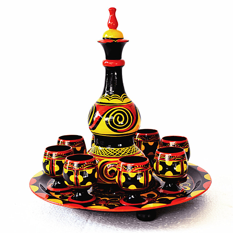 凉山彝族特色实木手绘工艺品彝族彩绘漆器特大号葫芦酒具餐酒杯