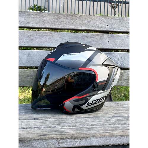 正品Ryzen摩托车盔男季初号机女冬四分之三盔机车头士半盔双镜四