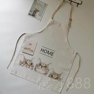 正品卡通猫咪围裙 厨物房做饭衣防烘油罩奶茶培宠店员工作服家务