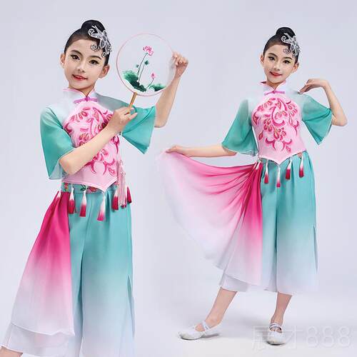 正品儿古童典舞演出服女童新款秧蹈舞服飘逸扇子舞表演服艺考服套