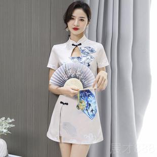 正品 美容师技工作服2覆203腰部水疗修师脚工作服 古改良旗袍裙经典