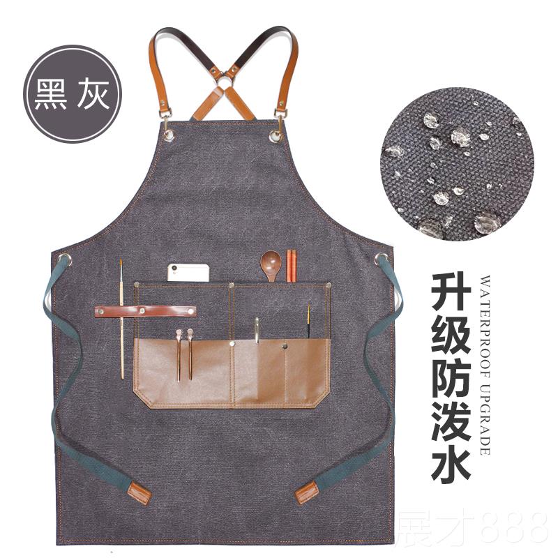 正品防围裙定制印log发o型师发店匠人手工绘理画水美术男女工作服