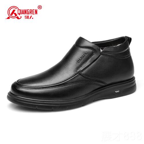 正品强爸人3515皮鞋男季保暖高帮冬棉鞋加绒加厚羊毛鞋中老年皮爸